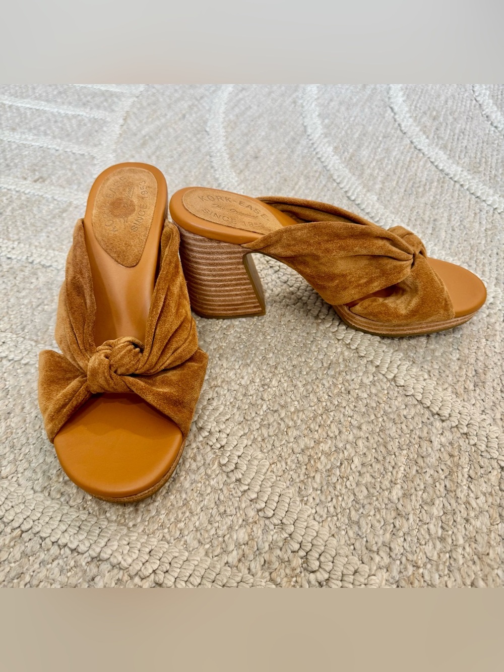Kork-Ease Brown Suede Knotted Block Heel Mules - Picture 2 of 7